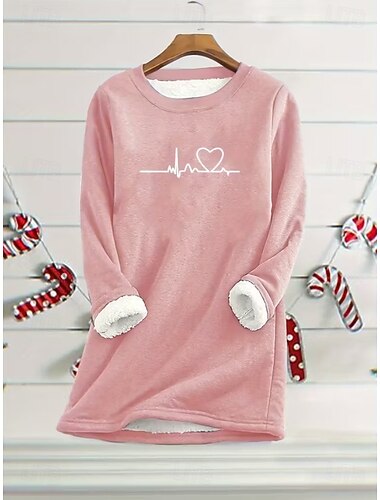  Damen Pullover Sweatshirt Herz Grafik Warm Lässig Flauschig Langarm Rundhalsausschnitt Rundhals Normale Oberteile Straße Lässig Hellrosa Schwarz Gelb Rote Blau Frühling Herbst Winter