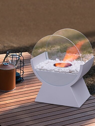  Chimenea de sobremesa redonda de vidrio, brasero portátil de combustión limpia, chimenea sin ventilación para fiestas y eventos en patios interiores y exteriores.