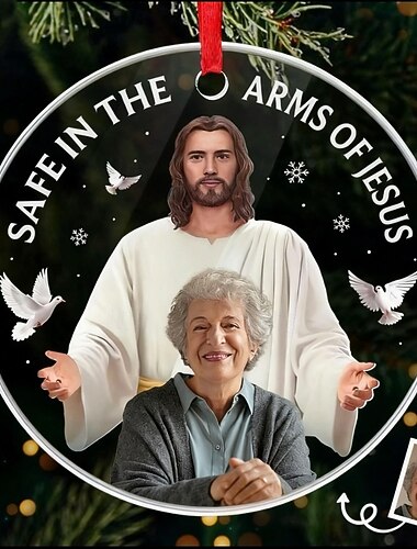  Ornamente foto personalizate de Crăciun, seif memorial personalizat în brațele lui Isus, decor acrilic 2D, brad de Crăciun, decorațiune de Crăciun, pandantiv agățat, cadouri de condoleanțe pentru