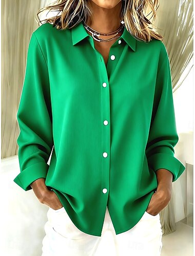  Női Ing Blúz Tömör szín Grafika Szüret Alkalmi Hosszú ujj Állógallér Normál felsők Napi Kollázs Gombok Nyomtatott Fehér Arcpír rózsaszín Rubin Medence Lóhere Nyár Tavasz Ősz Tél