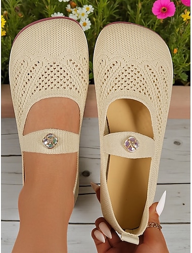  ballerine Mary Jane Flyknit larghe da donna – scarpe comode e traspiranti con cinturino in strass per camminare e per l'uso quotidiano