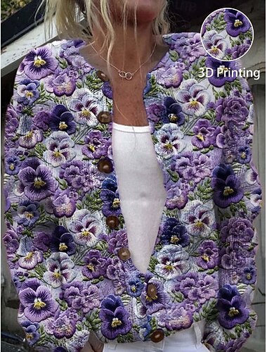  Per donna Felpa Cardigan Elegante Vintage Moda Floreale Girocollo Tasca Lavorato a maglia Stampato Manica Lunga Top Regolari Maglia All'aperto Quotidiano Weekend Viola Verde Autunno Inverno