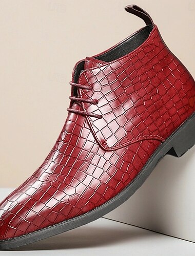  Homens Botas Padrão de crocodilo Caminhada Pele PU Confortável Antiderrapante Botas / Botins Com Cadarço Vinho Preto Amarelo Verão Primavera Outono