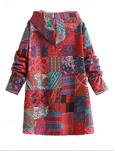  Femme Sweatshirts à Capuche Zippés Doublés en Fleece Graphique Floral Géométrique Élégant Chaleureux Actif Manches Longues Capuche Long Tops Maison Travail Rue Imprimé Patchwork Rouge Bleu Printemps