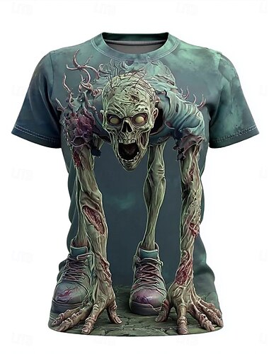 Φανταστικός Γυναικείος Τ-Shirt Χαλοουίν με Κρανία Γραφικά Vintage Στυλάτο Casual Μικρό Μανίκι Crew Neck Στρογγυλός Λαιμός Κανονικές Μπλούζες Καθημερινές Going out Weekend Εκτύπωση Ροζ Σκόνη Μπλε