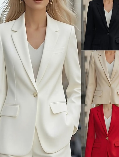  Damen Blazer Bequem Tasche Knöpfe Formell Einfach Formell Büro Arbeit Regulär Umlegekragen Normale Passform Langarm Oberbekleidung Schwarz Weiß Rote Herbst Winter