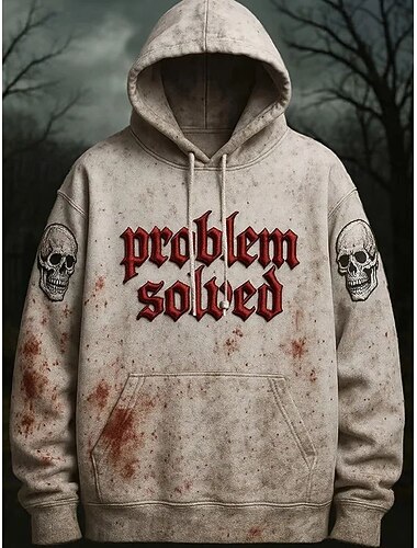  Halloween Homens Respingos de sangue Letra Caveiras Moletom Moda Diário Com Capuz Férias Festa Streetwear Bege Estampado Outono Inverno Designer