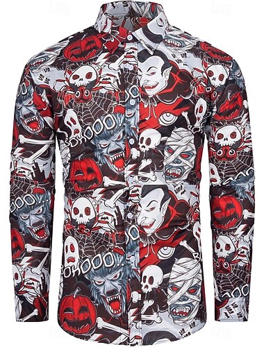  Halloween Skelett Dödskalle Pumpa Blus / Skjorta Skjorta med knappar Mönster Till Herr Vuxna Halloween Karnival Maskerad 3D-utskrift Fest Halloween