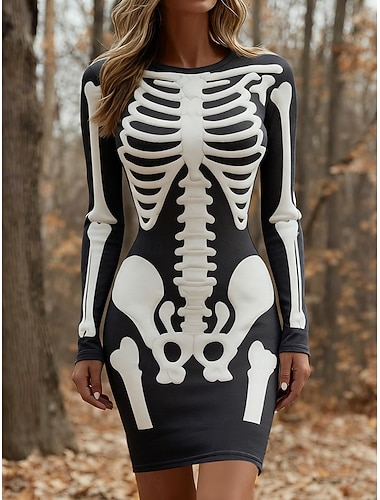 Frauen Mini Kleid T-Shirt Kleid Tee Kleid Bodycon Kleid Urlaub Lässig Party Täglich Schlank Grafik Schädel Langarm Rundhalsausschnitt Weiß Rot Lila Grün Frühling Herbst Winter   Frauen Mini Kleid T-Shirt Kleid Tee Kleid Bodycon Kleid Urlaub Lässig Party Täglich Schlank Grafik Schädel Langarm Rundhalsausschnitt Weiß Rot Lila Grün Frühling Herbst Winter