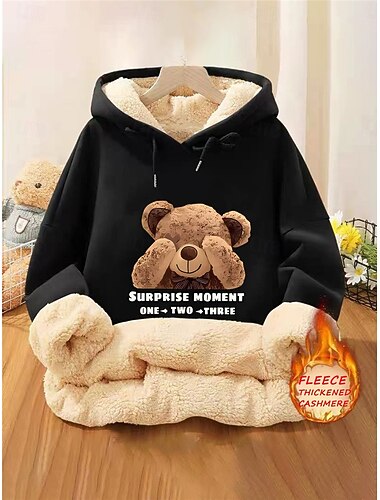  女性用 プルオーバー フーディー スウェットシャツ グラフィック 動物 カジュアル 長袖 フード付き レギュラートップス ストリート 日常着 カジュアル ポケット プリント ブラック ピンク ルビーレッド グリーン 秋 冬