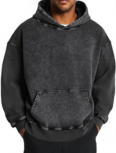  Homens Moletom com capuz moletom envelhecido Moletom com capuz forrado de lã Preto Com Capuz Tecido Bolsos Superdimensionado Casual Diário Para Noite Poliéster Vintage Retro Casual Outono & inverno