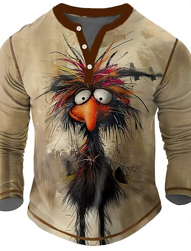  Pánské Zvíře Koře Tričko Henley Trička Dlouhý rukáv Vinobraní Módní Designové Venkovní Ležérní Denní Jaro & podzim Celý rok Zelená Hnědá Khaki Henley Tričko Henley