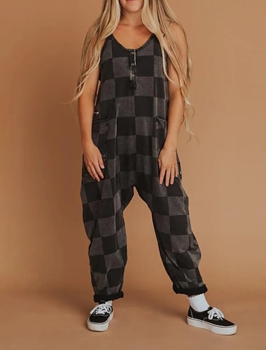  Dámské Běžný Kombinéza Šik ven Batikované Bez rukávů Do V Kapsy Dovolená ulice Volný Černá Vodní modrá Fialová Podzim