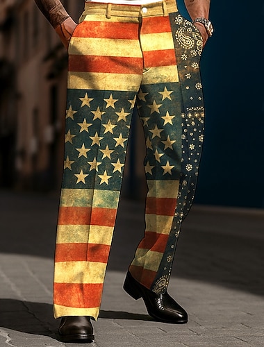  Voor heren Amerikaanse Amerikaanse vlag Vaderlandslievend Broek Pakken Kostuumbroek Medium Taille Vintage Retro Dagelijks gebruik Feestdagen Streetwear Relaxed Fit Flat Front Dress-broek met zijzakken