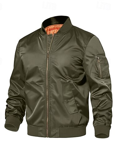  Miesten Bombertakki Rento takki Loma Päivittäin Hengittävä Tasku Kevät Syksy Tavallinen Muoti Klassinen Stand-kaula-aukko Normaali Musta Armeijan vihreä Jackets