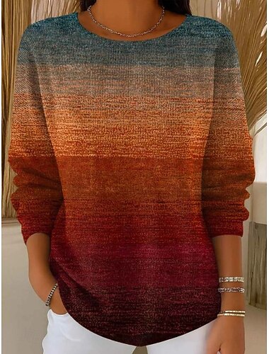  Per donna Felpa Casual Grafico A righe Girocollo Patchwork Lavorato a maglia Manica Lunga Top Regolari Maglia Lavoro Viola Arancione Autunno Inverno