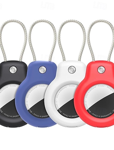 Lot de 4 étuis de protection anti-perte pour Apple Airtag avec cordon et porte-clés