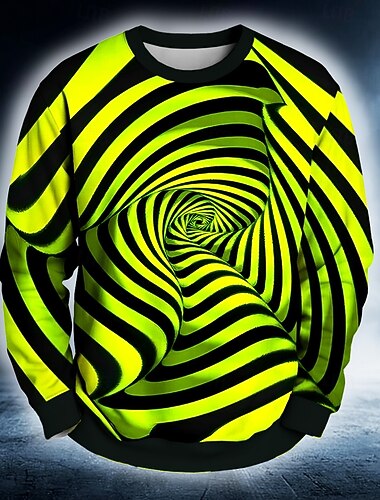  Miesten Geometrinen 3D Print 3D College Vapaa-aika Pitkähihainen Tiukka pyöreä kaula-aukko Loma Juhla Lahja Sininen Apila Crewneck Kaikki vuodenajat Suunnittelija S M L XL XXL XXXL