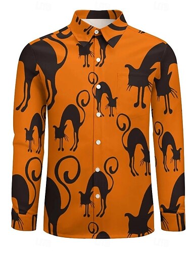  Halloween Bats Katt Blus / Skjorta Skjorta med knappar Mönster Till Herr Vuxna Halloween Karnival Maskerad 3D-utskrift Fest Halloween
