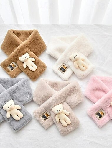  Cute Bear Plush Bib For Adult And Child Winter Cartoon Solid Color Warm Neck Warmer Fleece Scarf Pullover Collar Outdoor Windproof Protective Plush Shawl Cozy Cold Weather Accessories