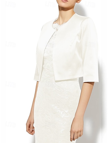  Châles Écharpe Femme Écharpes d'Invité de Mariage Élégant Pur Demi Manches Satin Boléros de Mariage Avec Couleur unie Pour Soirée Printemps & Été