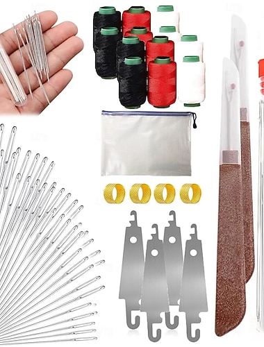 مجموعة إبر فولاذية كبيرة العين مكونة من 74 قطعة (2*37 في 1) - مجموعة إبر خياطة وتبطين يدوية طويلة ورفيعة لمشاريع الخياطة المنزلية   مجموعة إبر فولاذية كبيرة العين مكونة من 74 قطعة (2*37 في 1) - مجموعة إبر خياطة وتبطين يدوية طويلة ورفيعة لمشاريع الخياطة المنزلية