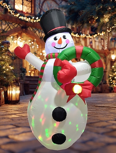 1 шт. Рождественский венок со снеговиком, светодиодная лента длиной 2,4 м/8 футов, надувная воздушная модель, цветное освещение для внутреннего и наружного двора, газона, праздничное освещение, вилка   1 шт. Рождественский венок со снеговиком, светодиодная лента длиной 2,4 м/8 футов, надувная воздушная модель, цветное освещение для внутреннего и наружного двора, газона, праздничное освещение, вилка