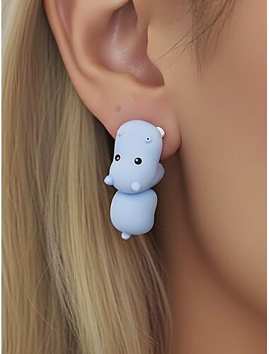  Pendientes de animales de Halloween para mujer: bonitos pendientes de aleación en 3D con dibujos de dinosaurios, cerdos e hipopótamos para fiestas, cosplay y regalos.