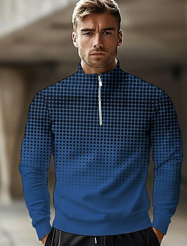  Per uomo Geometrico Polo Manica Lunga Colletto Mao Athleisure Vacanza Athleisure Casual Quotidiano Stampa 3D Primavera Autunno Inverno Nero Blu Verde