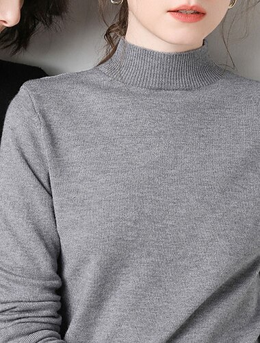  Dame Genser Gatemote Fritid Helfarge Høy krage Strikket Langermet Vanlige topper Strikke Daglig Ut på byen Helg Svart Hvit Høst Vinter