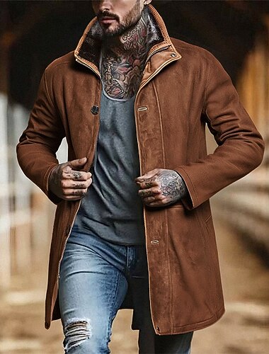  رجالي سترة من جلد الغزال الصناعي جاكيت شتوي جاكيت كاجوال عطلة مناسب للبس اليومي الدفء جيب الخريف الشتاء سهل موضة كلاسيكي مرتفعة عادية أسود أزرق البحرية بني رمادي جاكتس