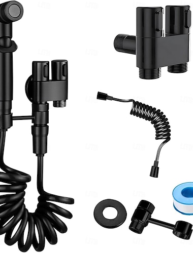  håndholdt bidet-sprøyte for toalett, 1-inn-2-ut dobbel kontrollventil, mini toalettkran-sprøytesett, hånddusj-bidet-tilbehør for vaskemaskin og toalett