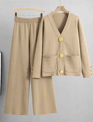  בגדי ריקוד נשים סוודר קרדיגן תיאום סוודר סגנון רחוב יום יומי צבע אחיד צווארון V כיס כפתורים סרוג שרוול ארוך חולצות רגילות לִסְרוֹג יומי חגים ליציאה יין אדום שחור סתיו חורף