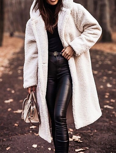  Damen Wintermantel Fleecejacke Warm Bequem Tasche Knöpfe Mode Lässig Einfach Urlaub Straße Lässig Alltagskleidung Einreihig Lang Mit Kapuze Normale Passform Langarm Oberbekleidung Beige Herbst Winter