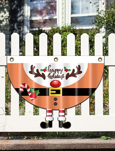  nytt juleformet vifteflagg, tegneserie-nisse og snømann halvrund banner, utendørs hagedekorasjon