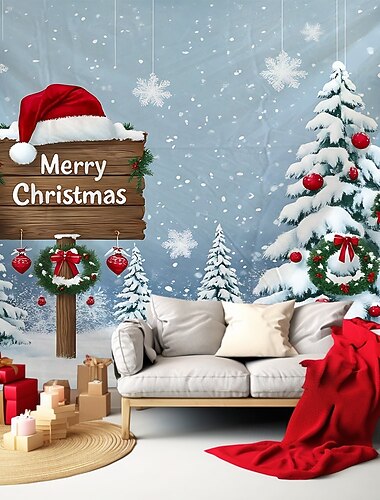  jul hengende billedvev juletre julenissen reinsdyr neonlys stor veggkunst veggmaleri dekor teppe gardin feriehjem soverom stue festlig sesongfest feiring dekorasjon