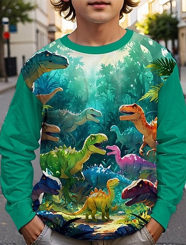 Fiú 3D Dinoszaurus Póló Hosszú ujj Tavasz Ősz Divat Alap Gyerekek 4-12 év Terített nyak Szabadtéri Hétköznapi Napi Normál   Fiú 3D Dinoszaurus Póló Hosszú ujj Tavasz Ősz Divat Alap Gyerekek 4-12 év Terített nyak Szabadtéri Hétköznapi Napi Normál