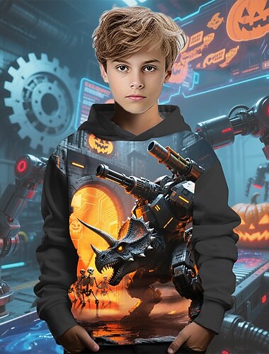  ハロウィーン 男の子 3D 恐竜 パーカー 長袖 春 秋 ファッション ストリートファッション 子供 4〜12年 フード付き アウトドア カジュアル 日常 レギュラー