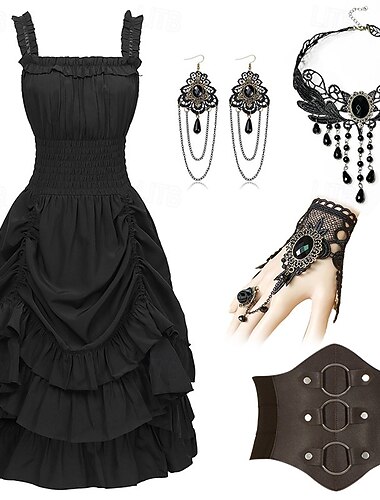  Gótico Renacimiento Steampunk Vestidos Conjunto de accesorios Chica gótica Disfraz Mujer Fantasía Víspera de Todos los Santos Carnaval Rendimiento Fiesta Feria Ren Adultos Vestido Pendientes Collare