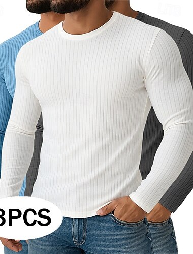 Herren T Shirt Muskelshirt Geripptes Strick-T-Shirt T-Shirt Langarm Rundhalsausschnitt Frühling Herbst Ganzjahres Einfach Texture Grubenstreifen Mode Designer Basic 2 teilig Mehrfachpackung Stricken   Herren T Shirt Muskelshirt Geripptes Strick-T-Shirt T-Shirt Langarm Rundhalsausschnitt Frühling Herbst Ganzjahres Einfach Texture Grubenstreifen Mode Designer Basic 2 teilig Mehrfachpackung Stricken