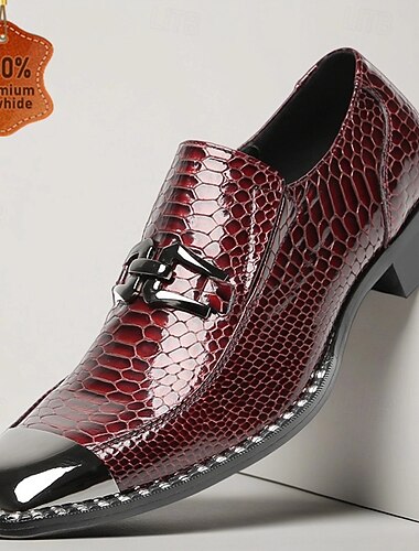  Heren loafers van echt runderleer met slangenmotief in bordeauxrood en metalen gesp – elegante schoenen voor feest- en avondkleding