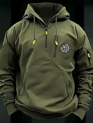  Homens Moletom Quarter Zipper Hoodie Moletom Tático Preto Verde Tropa Vinho Azul Marinha Azul Real Com Capuz Tecido Zíper Desportos e Ar livre Casual Diário Roupa de rua Legal Roupa de Esporte