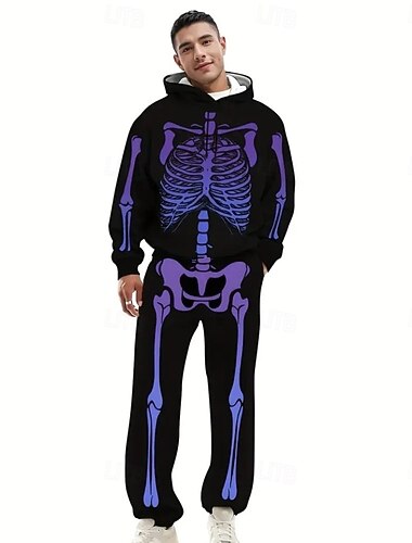  Halloween Skelett Dödskalle Kläder Huvtröja Träningsoverall Anime 3D Grafisk Till Par Herr Dam Vuxna Halloween Karnival Maskerad 3D-utskrift Ledigt / vardag