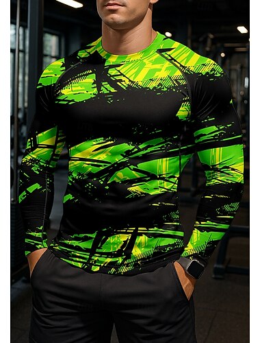  Herren Abstrakt Kompressionsshirt Laufshirt Frühling Herbst Winter 3D-Druck Langarm Schnelltrocknend Kompression Power Flex Feuchtigkeitsableitend Atmungsaktiv Fitnesstraining Aktives Training Laufen