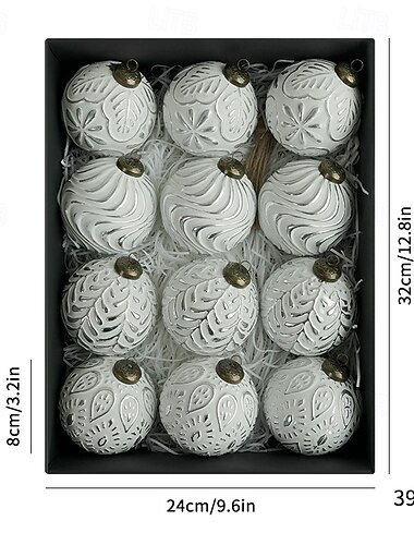  12 ks vánočních ozdob na stromeček, koule, 8 cm (3,15 palce), závěsné dekorace ve vintage stylu na vánoční stromeček, párty &bytové dekorace