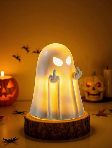  Statue fantôme d'Halloween en résine style gothique vintage, veilleuse mignonne et effrayante, idéale pour une fête, la maison ou l'intérieur &décoration de porche d'Halloween