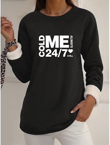  Per donna Pigiama felpato foderato in pile Felpa Pullover Pullover Felpe Lettera Caldo Streetwear Casual Manica Lunga Girocollo Top Regolari Casa Abbigliamento Quotidiano Casuale Stampato Nero Giallo
