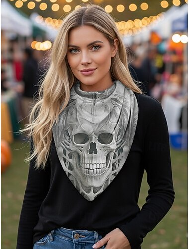  Halloween-bandana voor dames - griezelige driehoekige halswarmer met vleermuis-, schedel- en spinnenwebprint voor gemaskerde balpartijen en alledaagse, casual buitenkleding