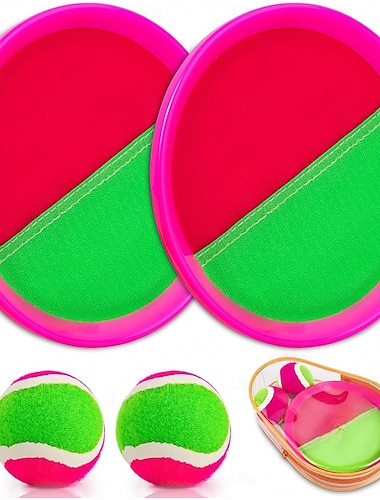  Kast og fang padleballspill utendørs strandbasseng sandleker utendørs plenhagespill for jenter 3-2 år gamle gutteleker bursdagsgave (2 padler 2 baller)