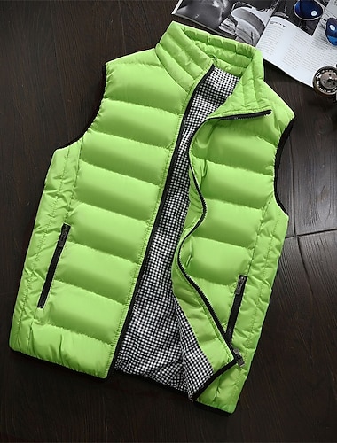  Per uomo Gilet imbottito Gilet Vacanza Quotidiano Data Moda Casual Autunno Inverno Tasca Poliestere Caldo Confortevole Tinta unica Cerniera Collo alla coreana Vestibilità regolare Nero Verde chiaro